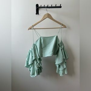 Alice + Olivia NAKIA COLD SHOULDER CROP TOP in Mint